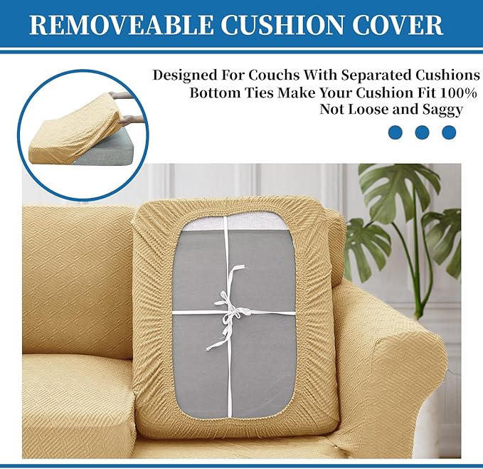 XINEAGE 2026 New 3 Pieces Couch Covers for 2 Extra Large Cushion Sofa Super Stretch Sofa Cover for 2 Large Seat Cushion Universal Loveseat Slip Cover for Living Room (Beige), 71"-91"(2 Cushions)