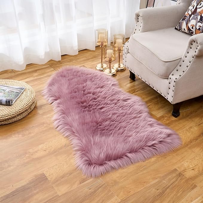 EasyJoy Ultra Soft Fluffy Shaggy Area Rug Faux Fur Rug Chair Cover Seat Pad Fuzzy Area Rug for Bedroom Floor Sofa Living Room (2 x 4 ft Sheepskin, Light Purple)