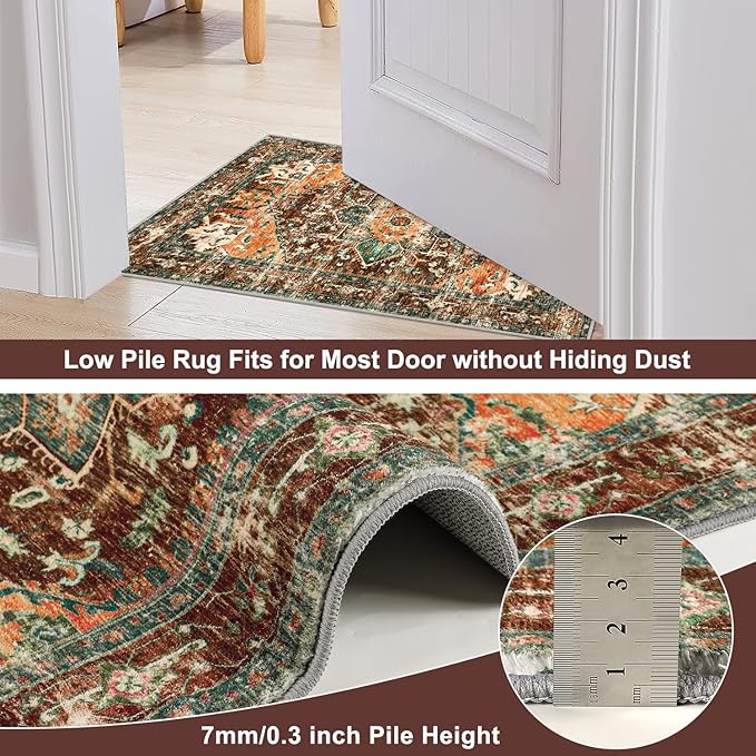 Yamaziot Washable Runner Rug, 3x10 Non-Slip Boho Vintage Hallway Rug with Rubber Backing, Low Pile Faux Wool Distressed Carpet Runner for Bedroom, Kitchen, Laundry, Entrance