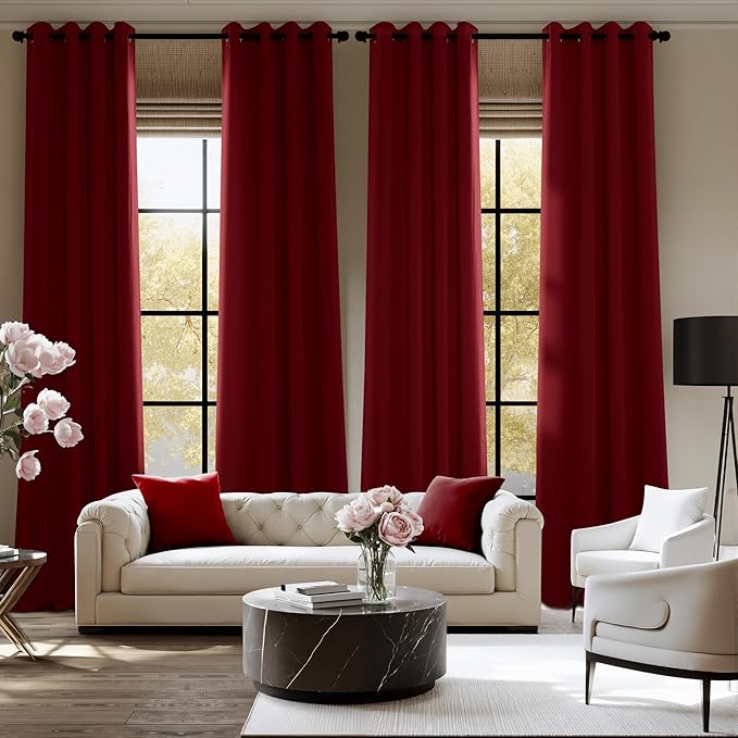 NICETOWN Room Darkening Draperies Curtains Panels, 2 Panels Burgundy Red W52 x L84