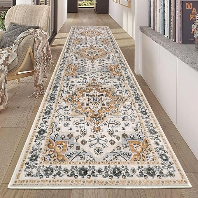 HEBE Hallway Runner Rug 2'x8' Washable Vintage Distressed Area Rugs Non Slip Laundry Rug Runner Boho Floor Carpet Runners for Hallways Entryway Laundry Room Kitchen Bathroom