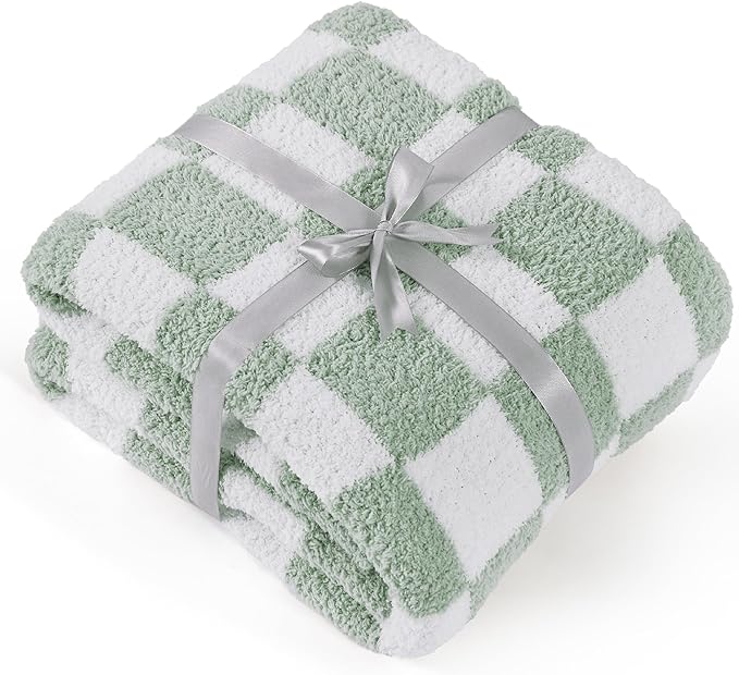 Bedsure GentleSoft Checkered Twin Blanket for Couch - Super Soft Cozy & Warm Knit Throw Blanket, Breathable, Lightweight & Fluffy Plaid Blanket for Bed, Sofa, Gifts for Women Men, Green, 60x80 Inches