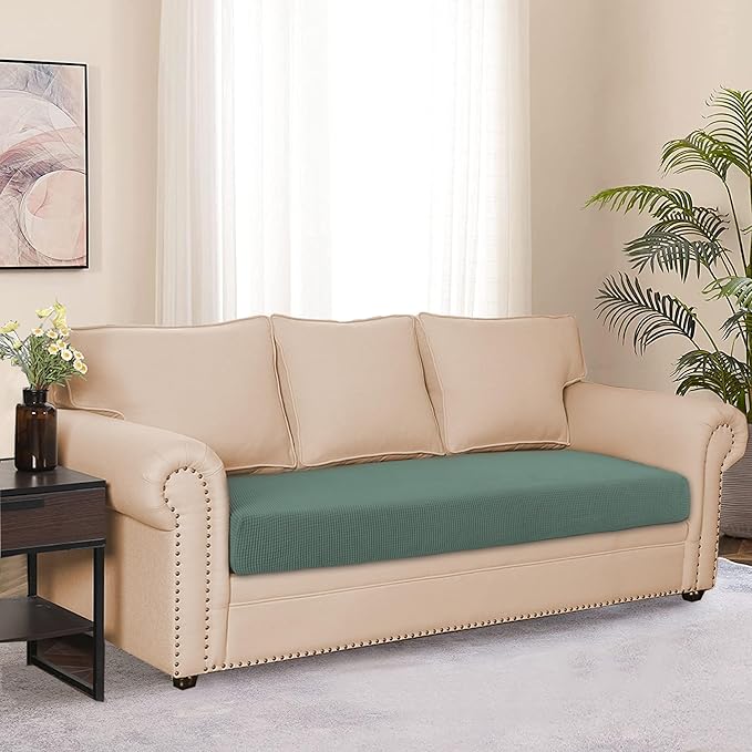Water Repellent Sofa Seat Cushion Covers for Living Room 3 Seater, Stretch Couch Cushion Slipcovers Reversible Furniture Protector (Large, Matcha Green)