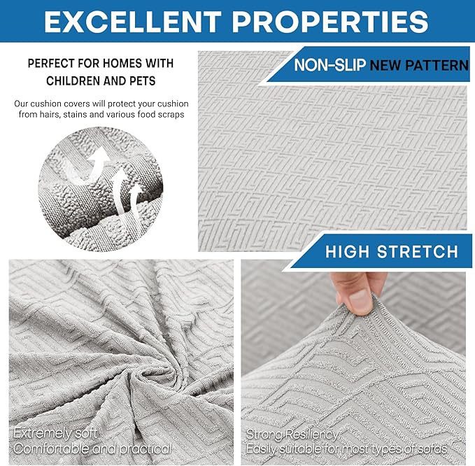 XINEAGE 2026 New 4 Pieces Extra Large Couch Covers for 3 Cushion Sofa Super Stretch Sofa Cover for 3 Large Seat Cushion Universal Slip Cover for Living Room (Silver Grey), 91"-110"(3 Cushions)