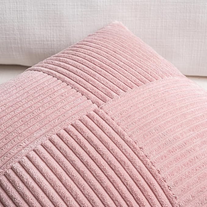 Fancy Homi 2 Packs Blush Pink Decorative Throw Pillow Covers 20x20 Inch for Living Room Couch Bed, Rustic Farmhouse Boho Home Decor, Soft Corss Corduroy Patchwork Accent Square Cushion Case 50x50 cm