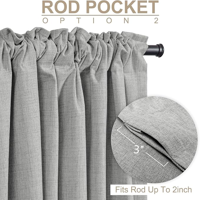 100% Blackout Shield Linen Blackout Curtains for Bedroom 84 Inches Long, Back Tab/Rod Pocket Living Room Drapes, Thermal Insulated Blackout Curtains 2 Panels Set, 50" W x 84" L, Ash Grey