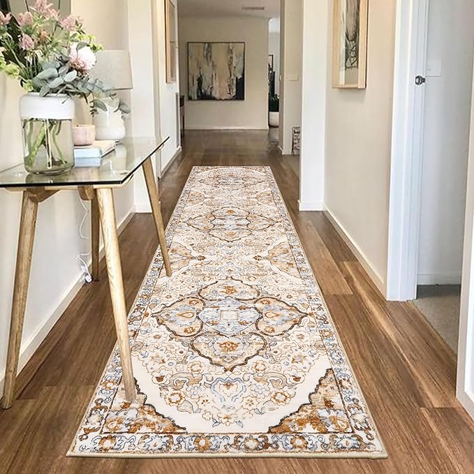 HEBE Hallway Runner Rug 2'x8' Washable Vintage Distressed Area Rugs Non Slip Laundry Rug Runner Boho Floor Carpet Runners for Hallways Entryway Laundry Room Kitchen Bathroom