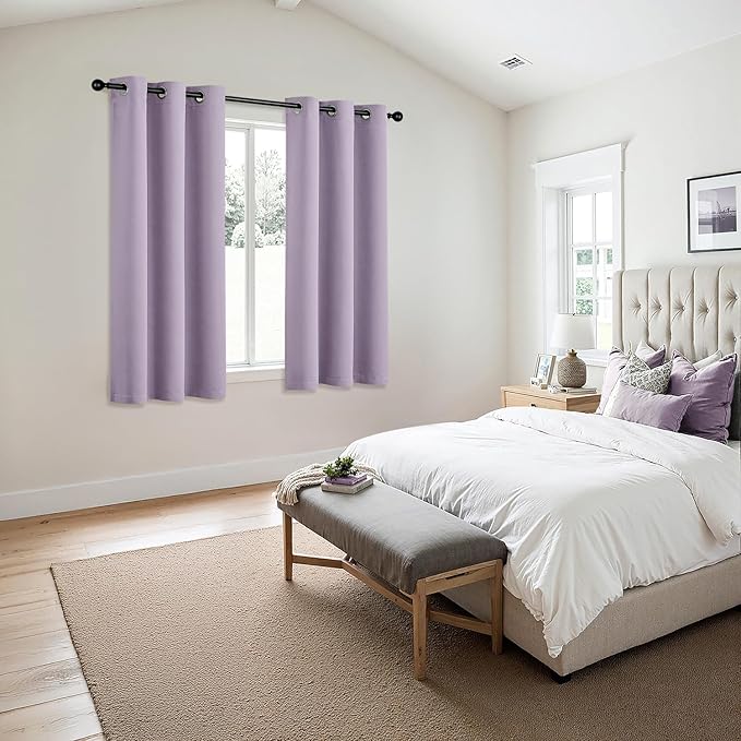 MIULEE Lilac Blackout Curtains for Bedroom Living Room 45 Inches Long 2 Panels, Thermal Insulated Room Darkening Drapes Solid Grommet Noise Reduction Light Blocking Window Treatments 40x45 Inch