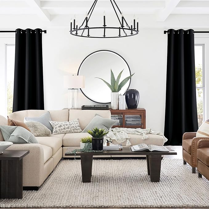 NICETOWN Black Doorway Curtains 80 inch Length 2 Panels Set - Grommet Thermal Insulated Blackout Window Treatments Sound Blocking Drapes for Living Room/Bedroom, W40 x L80