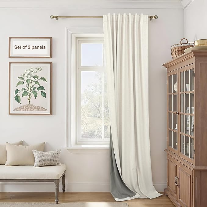 60 Inch Extra Wide Curtains for Windows 120 to 140 Blackout Linen 90 Inch Long Light Blocking Soundproof Patio Door Curtain 2 Panels Floor to Ceiling Drapes Heavy Thermal Insulated 60x90 Cream Ivory