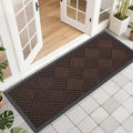 OLANLY Front Door Mat Outside Entrance 47x17, Absorbent, Heavy Duty Sturdy Natural Rubber Doormat Indoor Outdoor, Stain and Fade Resistant, Non-Slip Low Profile Floor Mat for Entryway, Brown Diamond
