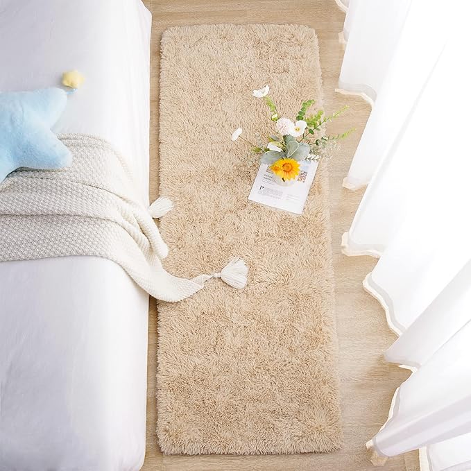 Chicrug Soft Runner Rug for Bedroom Living Room Plush Fluffy Rugs 2x8 Feet, Shag Furry Runner Carpet Non Shedding for Nursery Children Kids Girls Room Home Decorative, Camel
