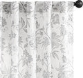 jinchan Linen Floral Curtains for Living Room, 84 Inch Length Curtains with Printed Flower Light Filtering Curtain, Rod Pocket Back Tab Gray Window Curtain Set, 2 Panels Light Grey on White