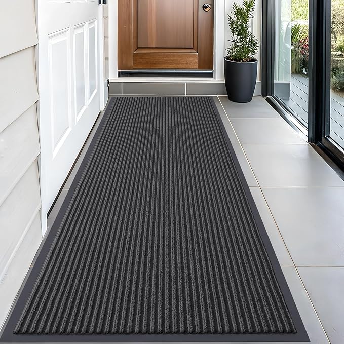 OLANLY Front Door Mat Indoor Outdoor Entrance, Waterproof Heavy Duty Doormat, Fade Resistant, Low Profile, Easy Clean Patio Porch Welcome Floor Mats for Entry, 59x23, Charcoal Grey