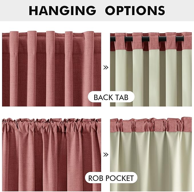 MIULEE 100% Blackout Linen Curtains for Bedroom, Dusty Rose Solid Luxury Decor Thermal Insulation Room Darkening Drapes for Living Room Nursery Back Tab Rod Pocket 42 x 84 Inches, 2 Panels