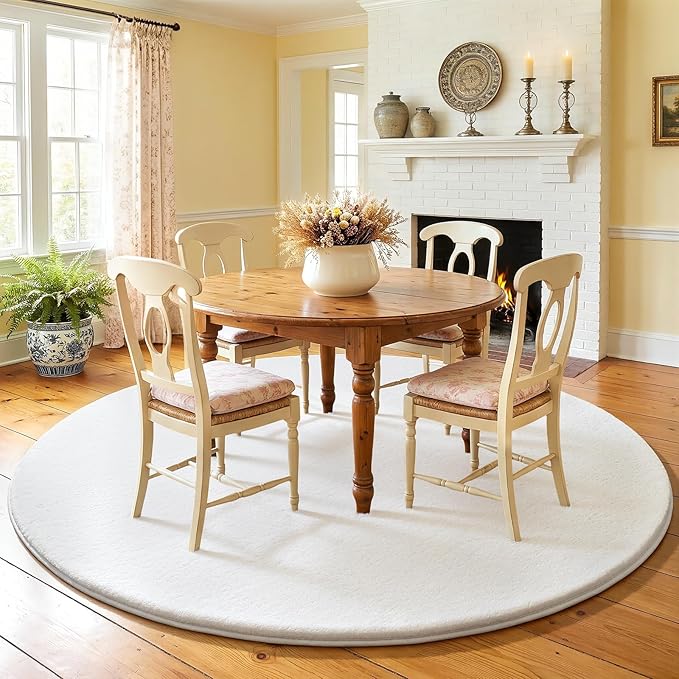 Amearea White Round Area Rugs 4ft Washable Circle Rugs for Bedroom Living Room, Fluffy Indoor Thickened Memory Foam Rug, Non Slip Minimalist Circular Carpet for Kids Boys Girls Dorm Nursery Room Decor