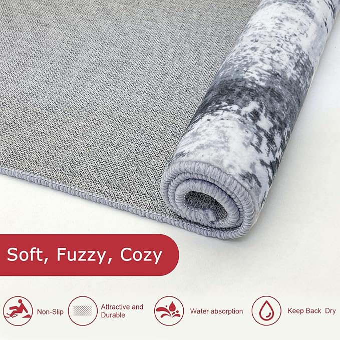 KOZYFLY Modern Abstract 3x5 Rug Gray Washable Rug Entry Rug, Soft Non-Slip Contemporary Nursery Mat Indoor Throw Kitchen Carpet with Soft Low Pile for Bedroom Office Living Room Bathroom Dorm