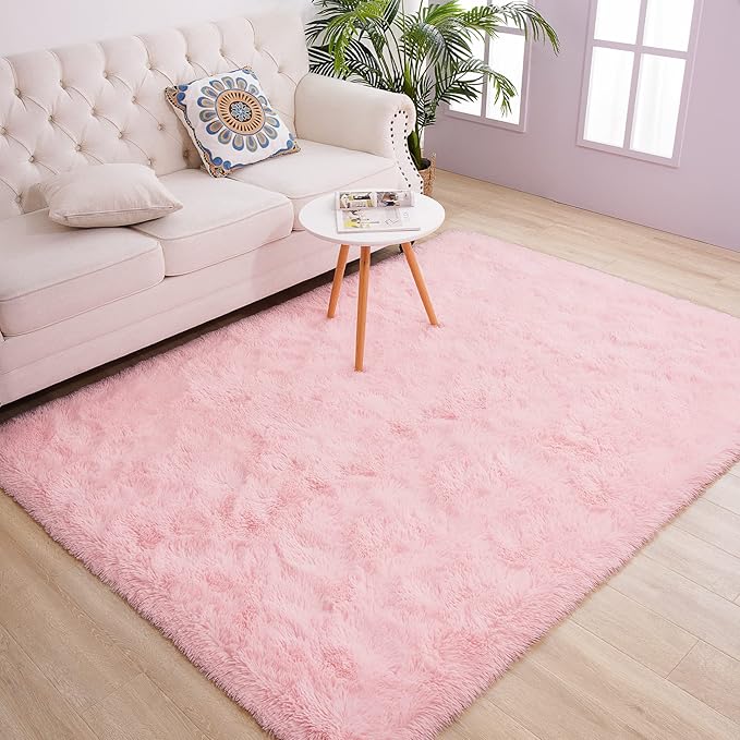 Chicrug Soft Area Rugs for Bedroom Living Room Plush Fluffy Rug 4x6 Feet, Shag Furry Area Rug Carpet Non Shedding for Nursery Children Kids Girls Room Home Decorative, Pink