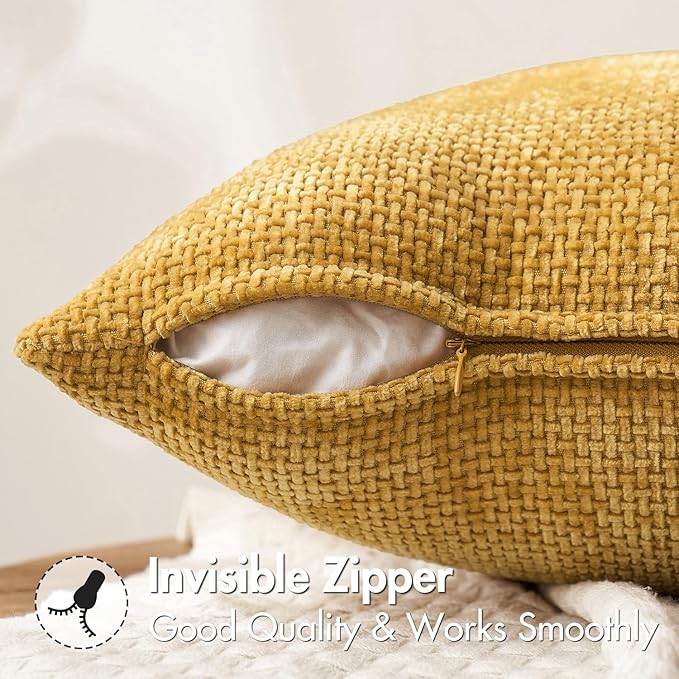 MIULEE Pack of 2 Couch Throw Pillow Covers 16x16 Inch Neutral Gold Modern Boho Accent Decorative Pillow Covers Soft Chenille Farmhouse Cushion Covers for Home Decor Bed Sofa Living Room
