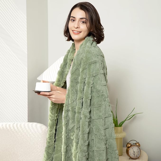 Aganear Twin Blanket - 3D Stylish Design, Lightweight Blanket Super Soft, Warm, Decorative Present for All Seasons, Portable Throw Blankets for Couch, Sofa, Bed, Car(60"×80", Sage Green)