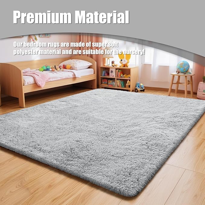 6x9 Fluffy Area Rug for Living Room,Shag Area Rugs for Bedroom,Grey Soft Fuzzy Rug Non-Shedding Indoor Plush Carpet for Kids Bedroom Nursery Dorm Home Decor