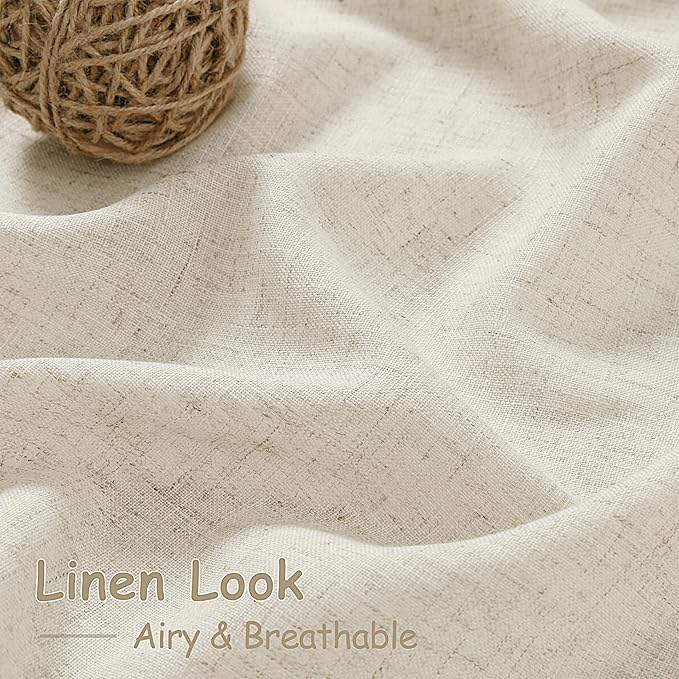 Nanspring Vanilla Linen Curtains for Living Room 108 Inches Long Modern Farmhouse Decor Light Filtering Semi Sheer Curtain Back Tab Luxury Floor to Ceiling High Window for Bedroom 52x108, 2 Panels