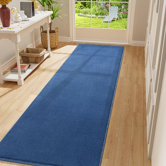 Amearea Modern Soft Hallway Runner Rug, 2x10 Feet Washable Long Runner Rugs for Hallway, Blue Fluffy Bedroom Rugs, Indoor Non Slip Memory Foam Rug Carpet for Entrance Kitchen Living Room Home Decor
