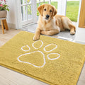Smiry Dog Door Mat for Muddy Paws, Absorbent Dirt Trapper Non Slip Quick Dry Washable Chenille Mat for Mud Dogs, Entry Rug for Indoor and Outdoor (36x24 Inches, Yellow and White)
