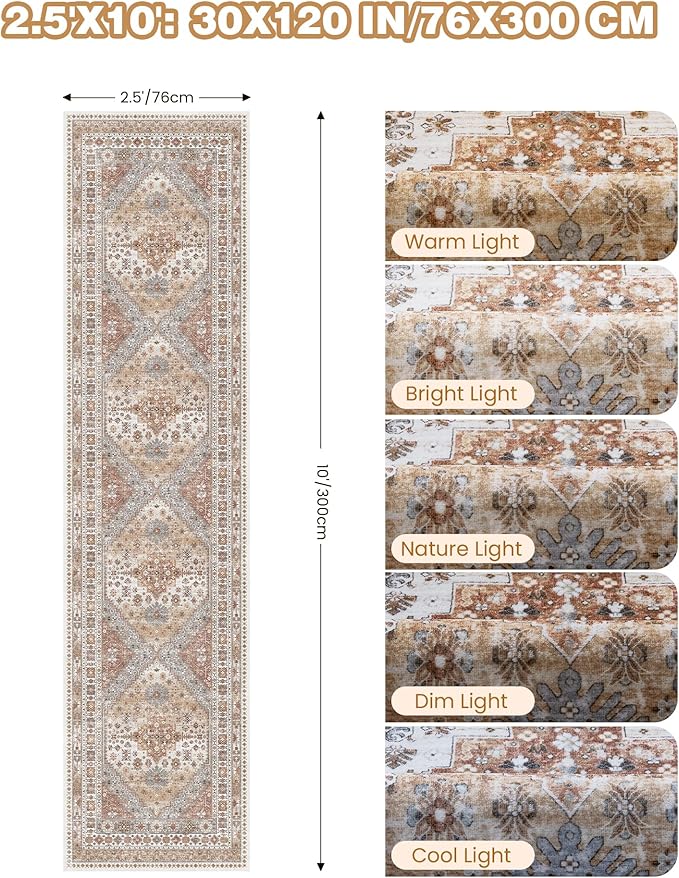 Kitchen Runner Rug Non Slip Washable 2.5x10, Soft Ultra-Thin Entryway Rug Runners for Hallways, Carpet Runner for Living Room,Kitchen, Laundry, Bathroom(Orange,2.5'x10')