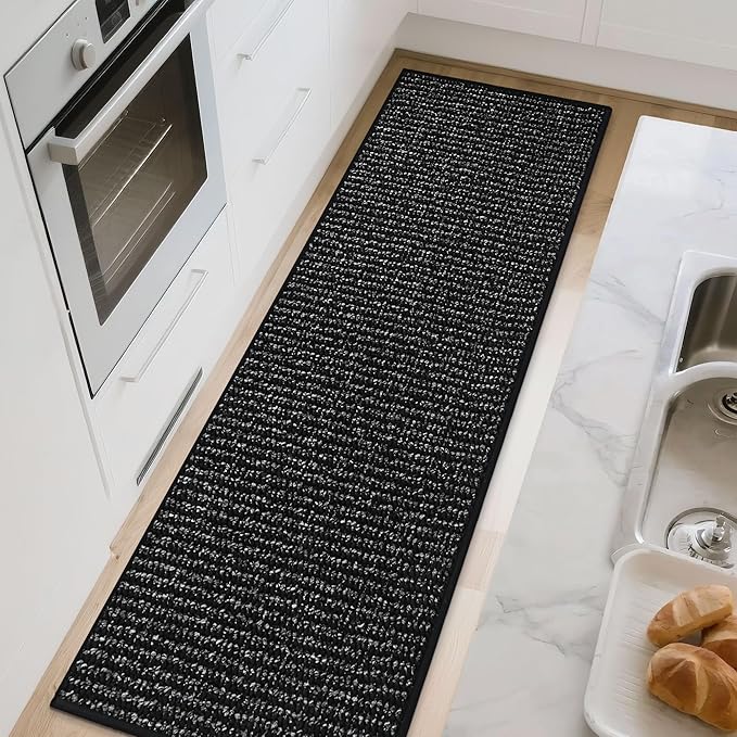 BEQHAUSE Kitchen Runner Rugs 24"x60", Non-Slip Kitchen Mats for Floor, Super Absorbent and Stain Resistant Kitchen Rug, Machine Washable Rugs for Kitchen, Hallway, Laundry & Sink, Black