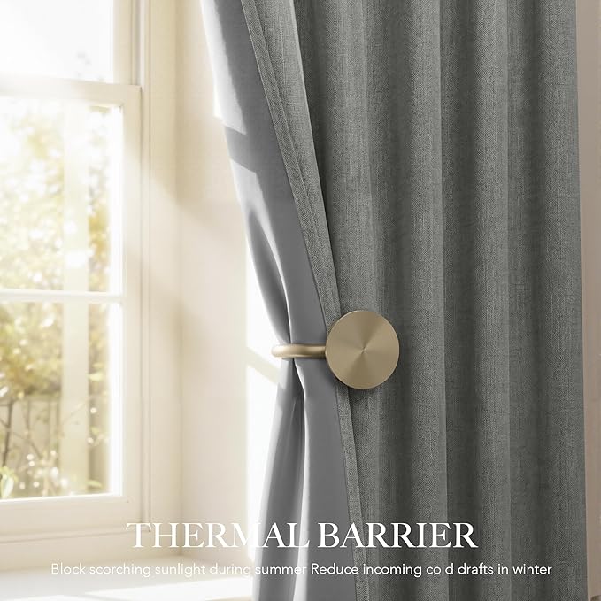 RYB HOME 100% Blackout Linen Textured Curtains 84 inches Long, Thermal Insulating Privacy Energy Saving for Bedroom Living Room Window Office Theater Baby Nursery, W 52 x L 84 in, Grey, 2 Panels