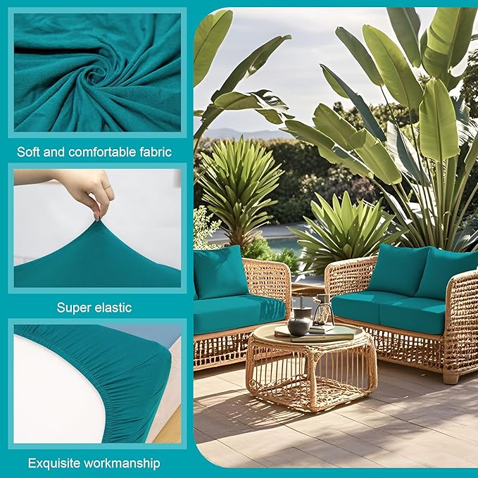 12 Pcs Stretch Patio Cushion Covers,Outdoor Couch Covers Replacement,Outdoor Couch & Sofa Slipcovers,for Patio Furniture Cushion Covers,Washable Reusable Furniture Protector (Peacock Blue,Cover Only)