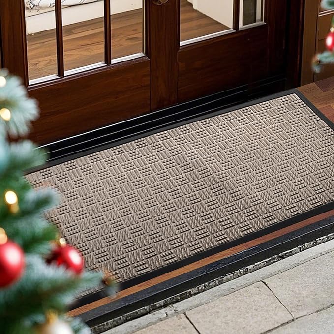Mibao Front Door Mat, Heavy Duty Durable Welcome Mat for Outdoor Indoor, Dirt Trapper Waterproof Super Absorbent Door Mat for Entryway Outside Patio Porch, 47" x 24", Beige