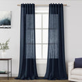 Navy Blue Linen Sheer Curtains 108 Inches Long Back Tab Rod Pocket 2 Panels Semi Sheer Extra Long Curtains Light Filtering Modern Boho Drapes for Living Room Luxury Floor Length Curtain 9Ft 40x108
