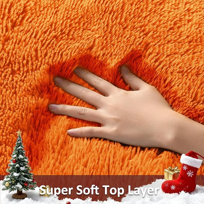 Ophanie Orange Fall Rugs for Bedroom Living Room, Fluffy Fuzzy Furry Carpet, Plush Soft Shaggy Bedside Indoor Floor 4x6 Area Rug for Kids Girls Boys Baby Teen Dorm Nursery Home Decor Aesthetic