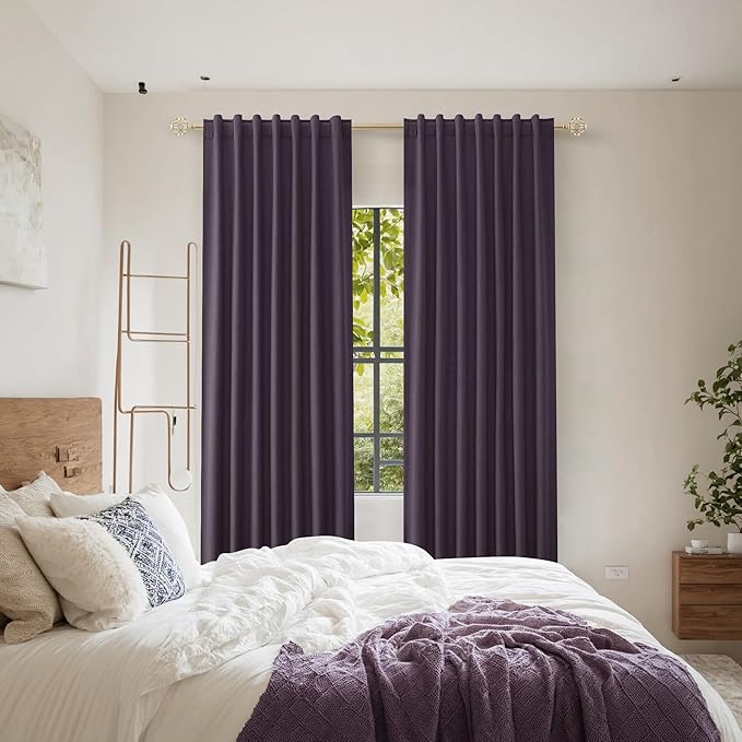 Guken 100% Blackout Curtains 102 Inch Length 2 Panels Set for Living Room Bedroom Back Tab Thermal Insulated Black Out Linen Drapes Room Darkening Window Curtains 102 Inches Long,Plum