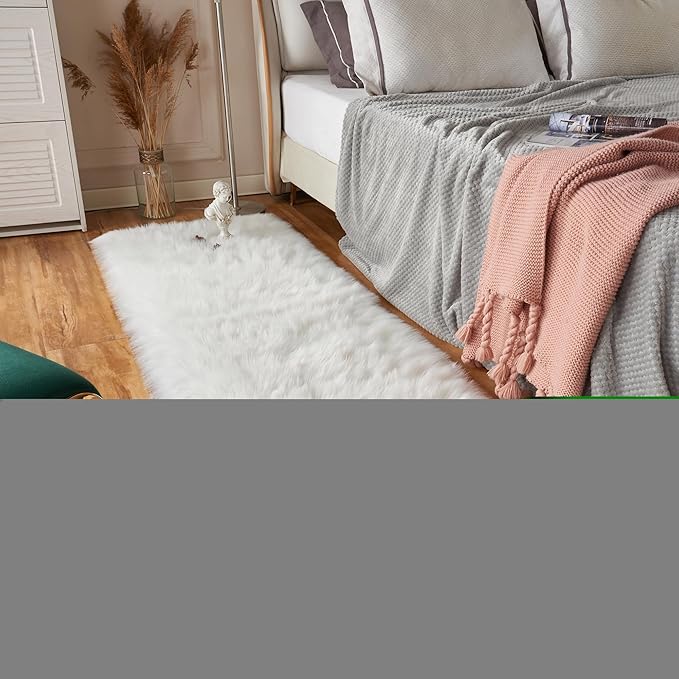 EasyJoy Ultra Soft Fluffy Rugs Faux Fur Rug Chair Cover Seat Pad Fuzzy Area Rug (White, 2x6 ft Rectangle)