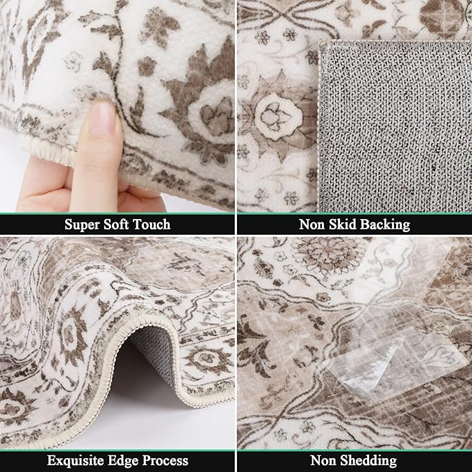 HEBE Hallway Runner Rug 2'x10' Washable Vintage Distressed Area Rugs Non Slip Laundry Rug Runner Boho Floor Carpet Runners for Hallways Entryway Laundry Room Kitchen Bathroom