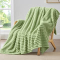 BEDELITE Fleece Throw Blanket for Couch - 300GSM Soft & Warm Fluffy Sage Green Blanket, Decorative and Giftable Striped Blankets for Women, Men, 50"x60"