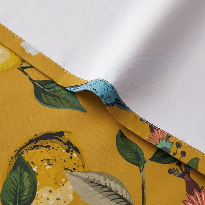 Topfinel 102 Inches Long Mustard Yellow Luxury Curtains for Living Room Bedroom, Blackout Vintage Art Deco Victorian Curtains Floral Lemon Hummingbird Printed Grommet Drape 102 Inch Length