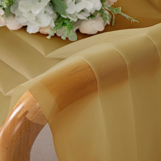 OVZME Gold Sheer Curtains 78 Inches Long 2 Panels - Soft Light Filtering Window Sheer Panels for Living Room/Bedroom, Top Dual Rod Pocket, 1 Pair, Each 42Wx78L Inches