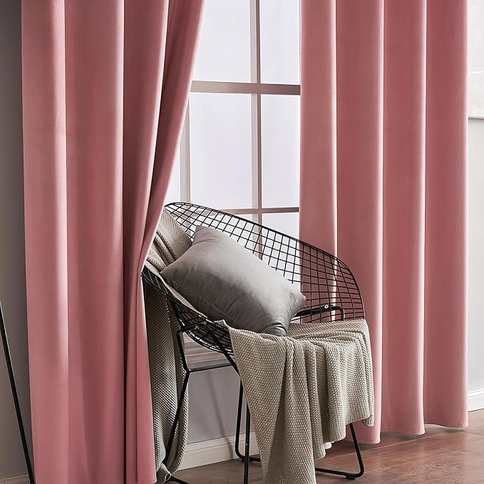 MIULEE Blush Pink Velvet Curtains Thermal Insulated Soundproof Room Darkening Blackout Curtains/Grommet Window Drapes for Home Theatre/Girls Room/Wedding Decor 52 x 84 Inches Set of 2