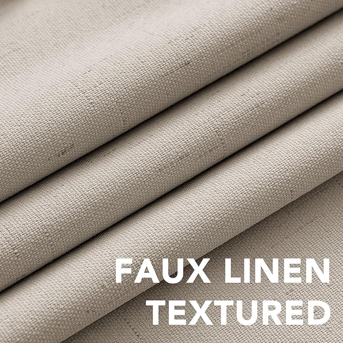 H.VERSAILTEX Linen Curtains 100% Blackout Curtains for Bedroom 102 inch Long Full Light Blocking Nature Linen Blended Window Curtains for Living Room Nickel Grommet (2 Panels, Cobblestone)