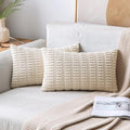 MIULEE Pack of 2 Corduroy Decorative Lumbar Throw Pillow Covers 22x14 Inch Soft Boho Striped Pillow Covers Modern Farmhouse Home Decor for Sofa Living Room Couch Bed Cream White
