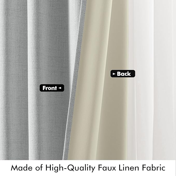 MIULEE 100% Blackout Linen Curtains for Bedroom, Grey Solid Luxury Decor Thermal Insulation Room Darkening Drapes for Living Room Nursery Back Tab Rod Pocket 42 x 84 Inches, 2 Panels