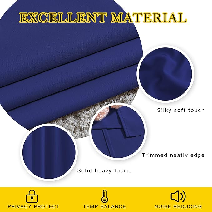 NICETOWN Blackout Curtain Panels Grommet - All Season Eyelet Top Blackout Draperies for Bedroom/Living Room/Glass Door， Navy Blue， 1 Pair of 52 x 45 inches