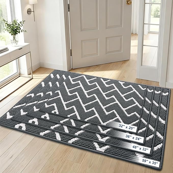 OLANLY Front Door Mat, Non-Slip Rubber Backing, Dirt Resistant and Absorbent, Washable, Easy to Clean Low-Profile Indoor Doormat for Back Door, Entryway, Inside Entrance, 59x35, Charcoal