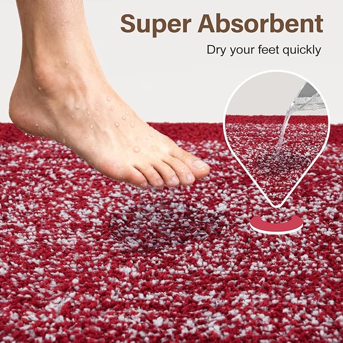 36x24 Large Bathroom Rugs Washable Non Slip, Red Bath Mat for Bathroom Floor Tub, Soft Absorbent Quick Dry Mats for Shower, Bathtub,Home Decor