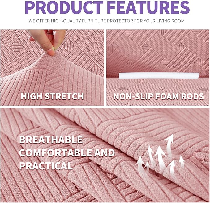 ZNSAYOTX Oversized Super Stretch Couch Cover (92"-115"), New Striped Sofa Covers Comfortable & Durable, Dog Cat Pets Friendly Extra Large Spandex Sofa Slipcovers (Rose, XL Sofa)
