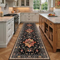RELEANY Area Rugs 2'x7' Runner Rug Non Slip Washable for Kitchen Hallway Bedroom Beside Laundry Room Bathroom Rug, Floor Carpet, Black Colorful Floral Dark Tan